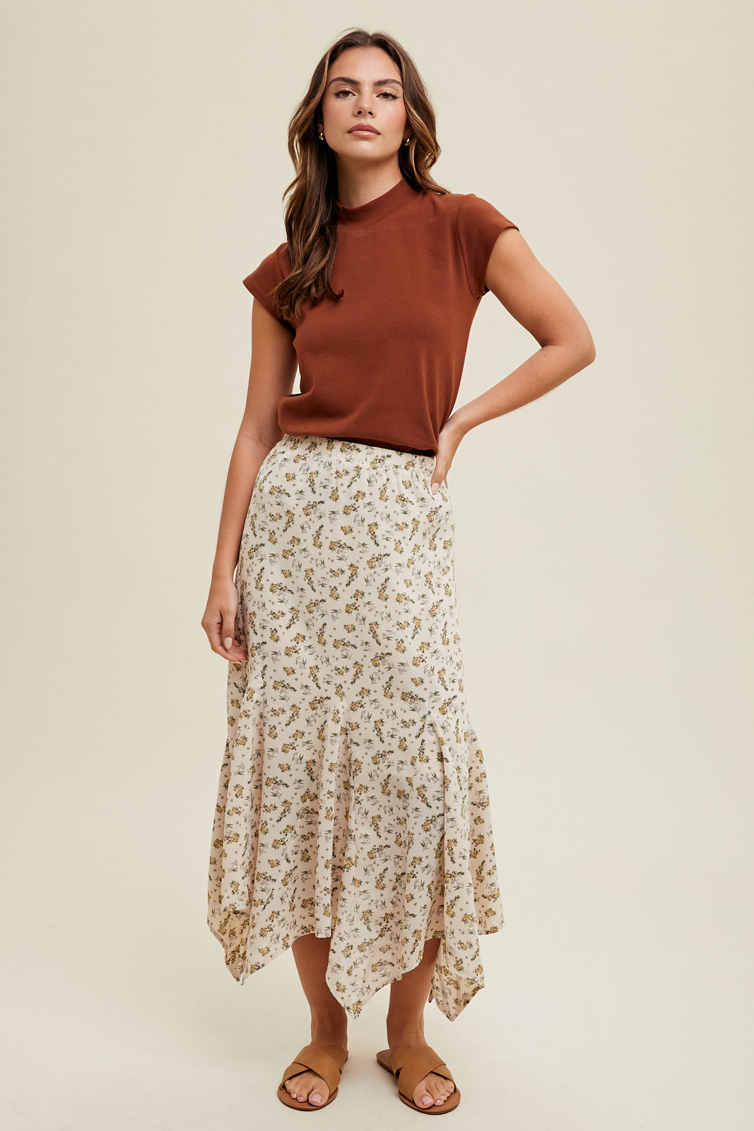 Aja Floral Handkerchief Midi Skirt