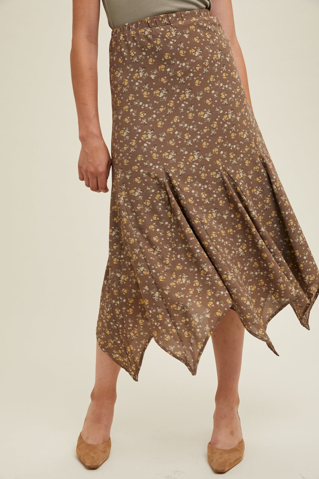 Aja Floral Handkerchief Midi Skirt