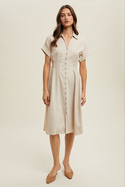 Bennett Collared Smocked Waist Midi Dress