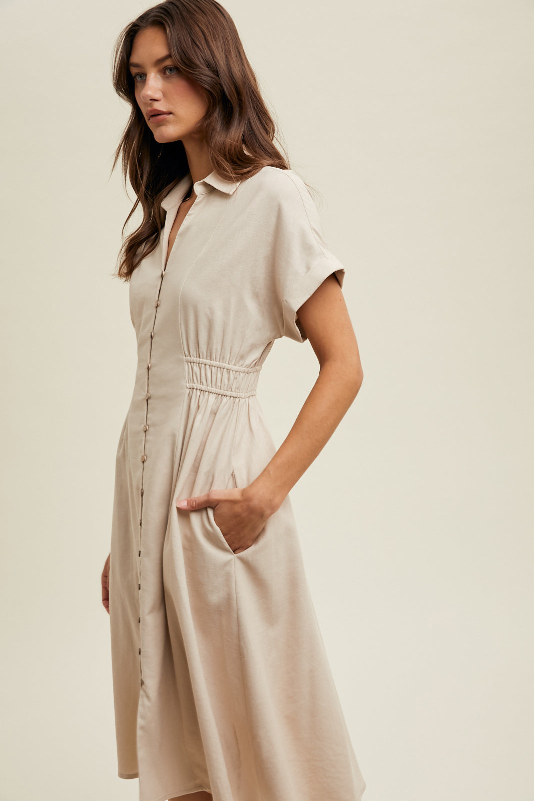 Bennett Collared Smocked Waist Midi Dress