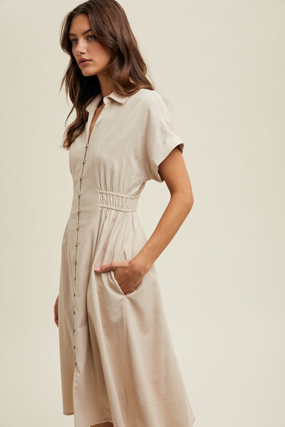 Bennett Collared Smocked Waist Midi Dress