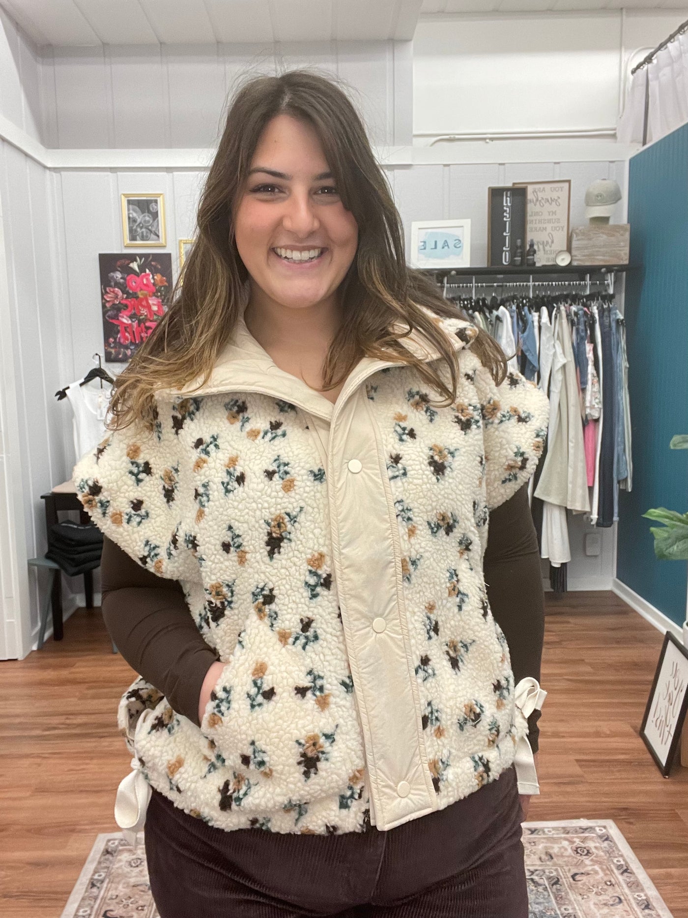 Perfection Floral Print Sherpa Puffer Vest
