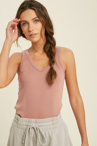 Amber's Little Sister Ribbed Knit V Neck Tank