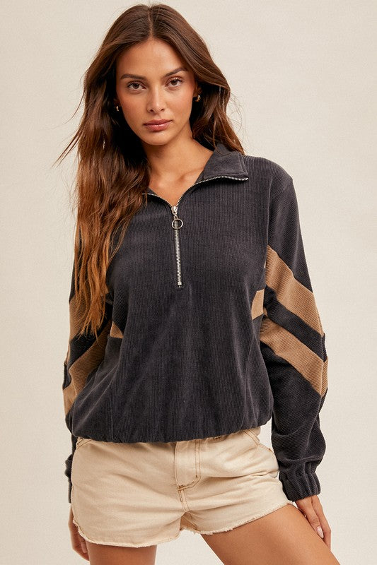 Tara Corduroy Half Zip Top