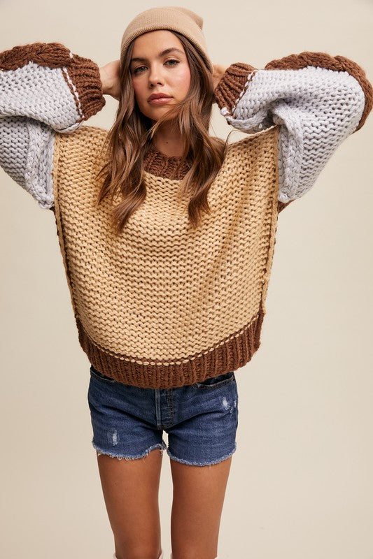 Mattie Crochet Color Block Sweater