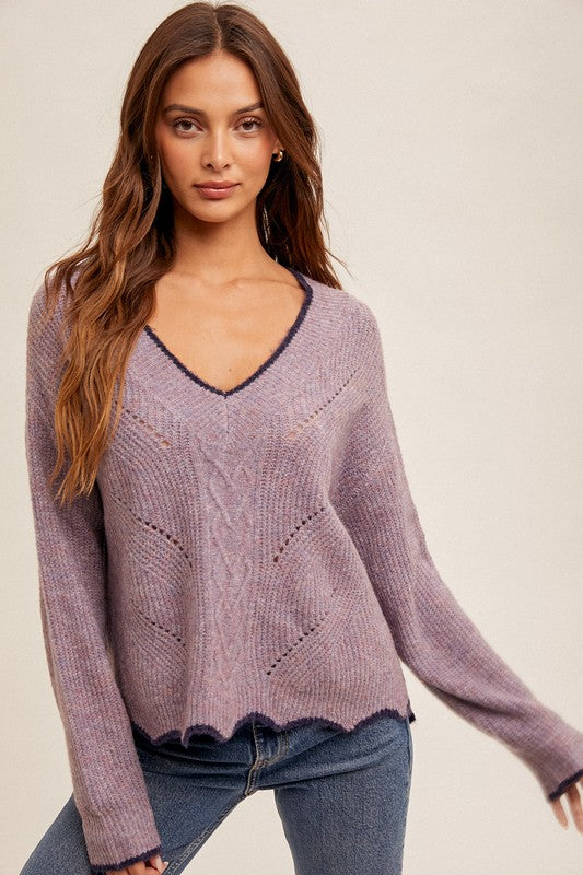 Lily Scallop Edge V Neck Sweater