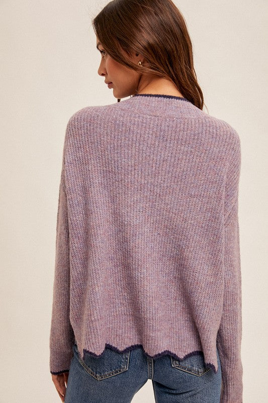 Lily Scallop Edge V Neck Sweater