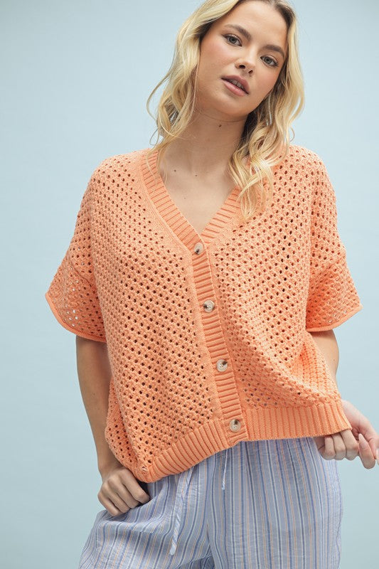 Olivia Open Knit Button Up Sweater