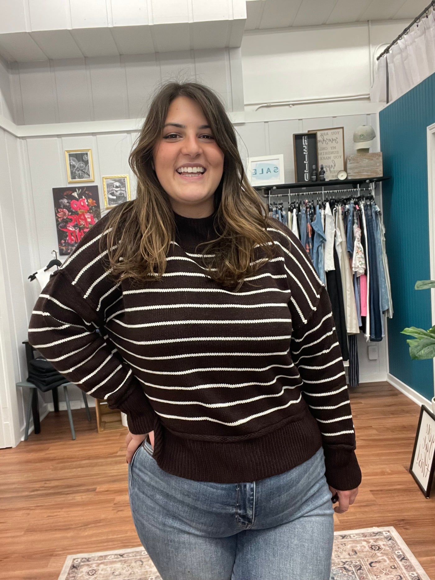 Stevie Mock Neck Striped Sweater