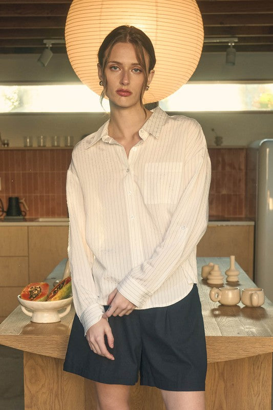 Maggie Lightweight Woven Pinstripe Top