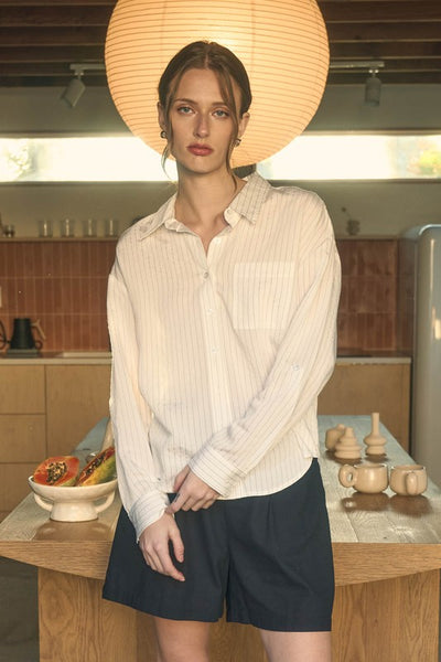 Maggie Lightweight Woven Pinstripe Top