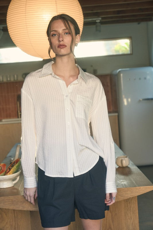 Maggie Lightweight Woven Pinstripe Top