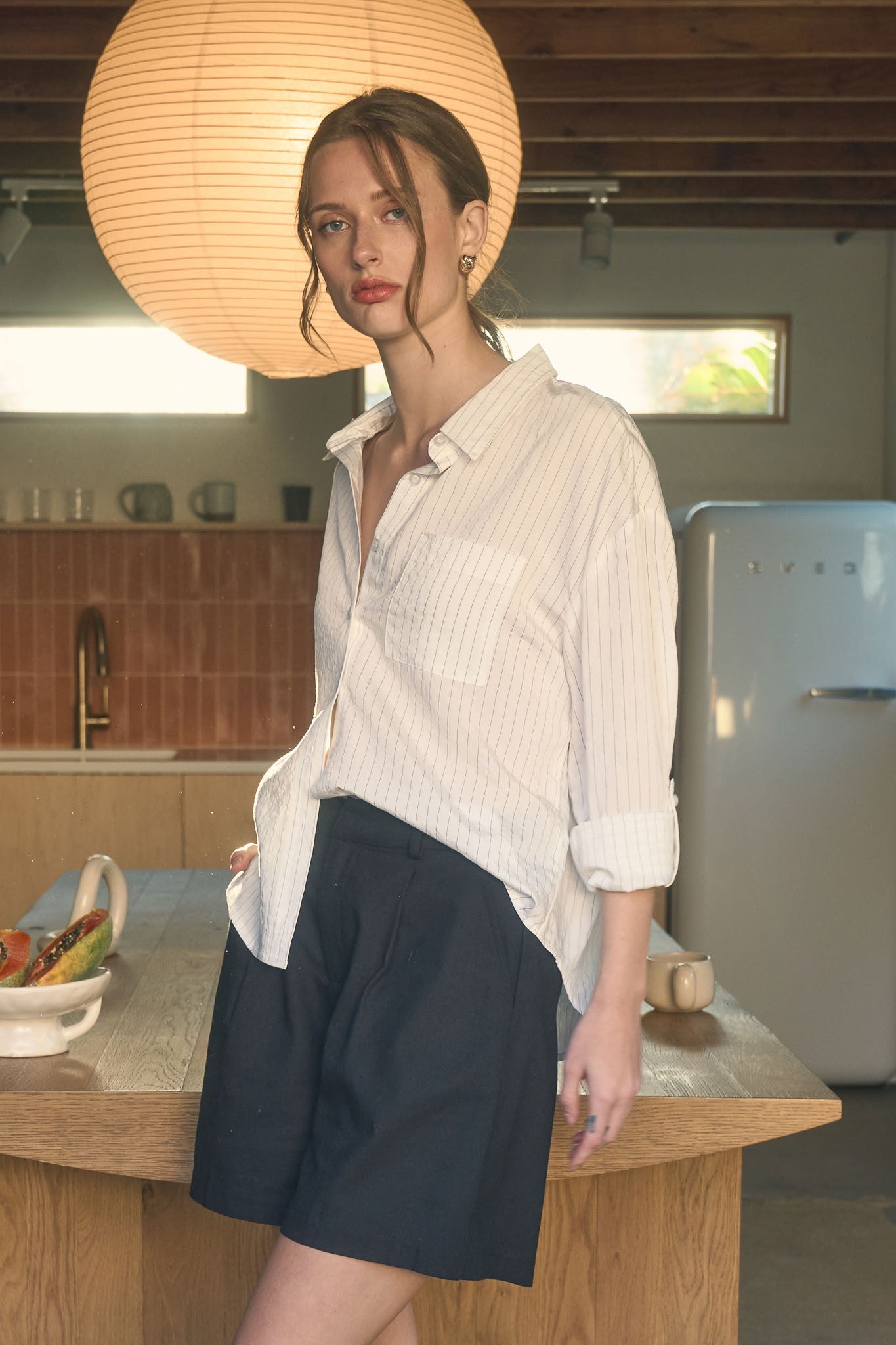 Maggie Lightweight Woven Pinstripe Top