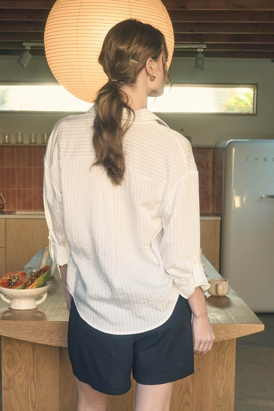 Maggie Lightweight Woven Pinstripe Top