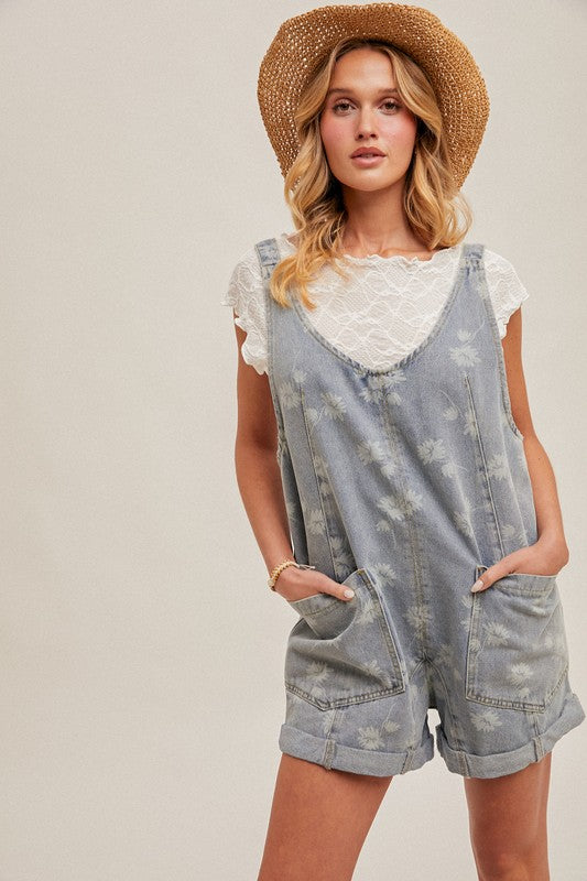 Tallie Flower Motif Overall Shorts