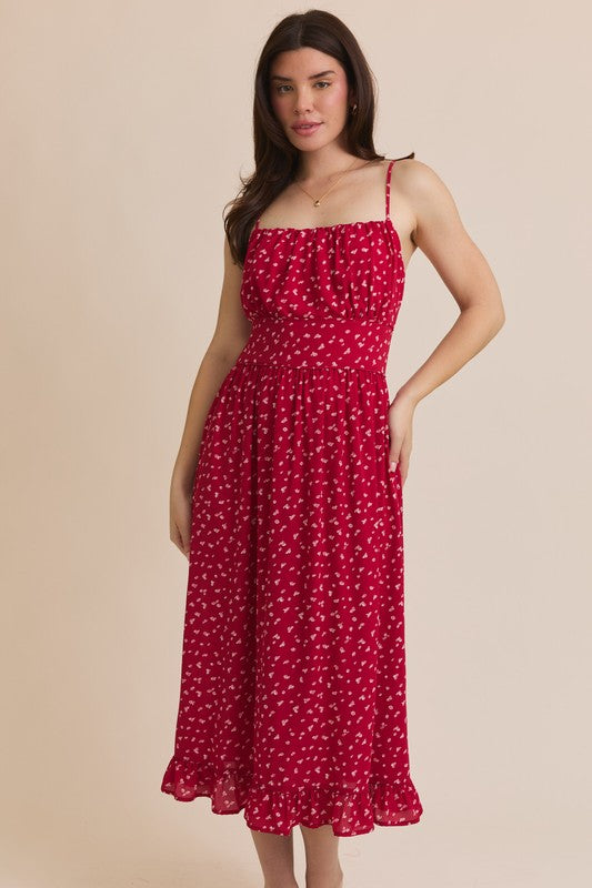 Stacey Red Dot Midi Dress
