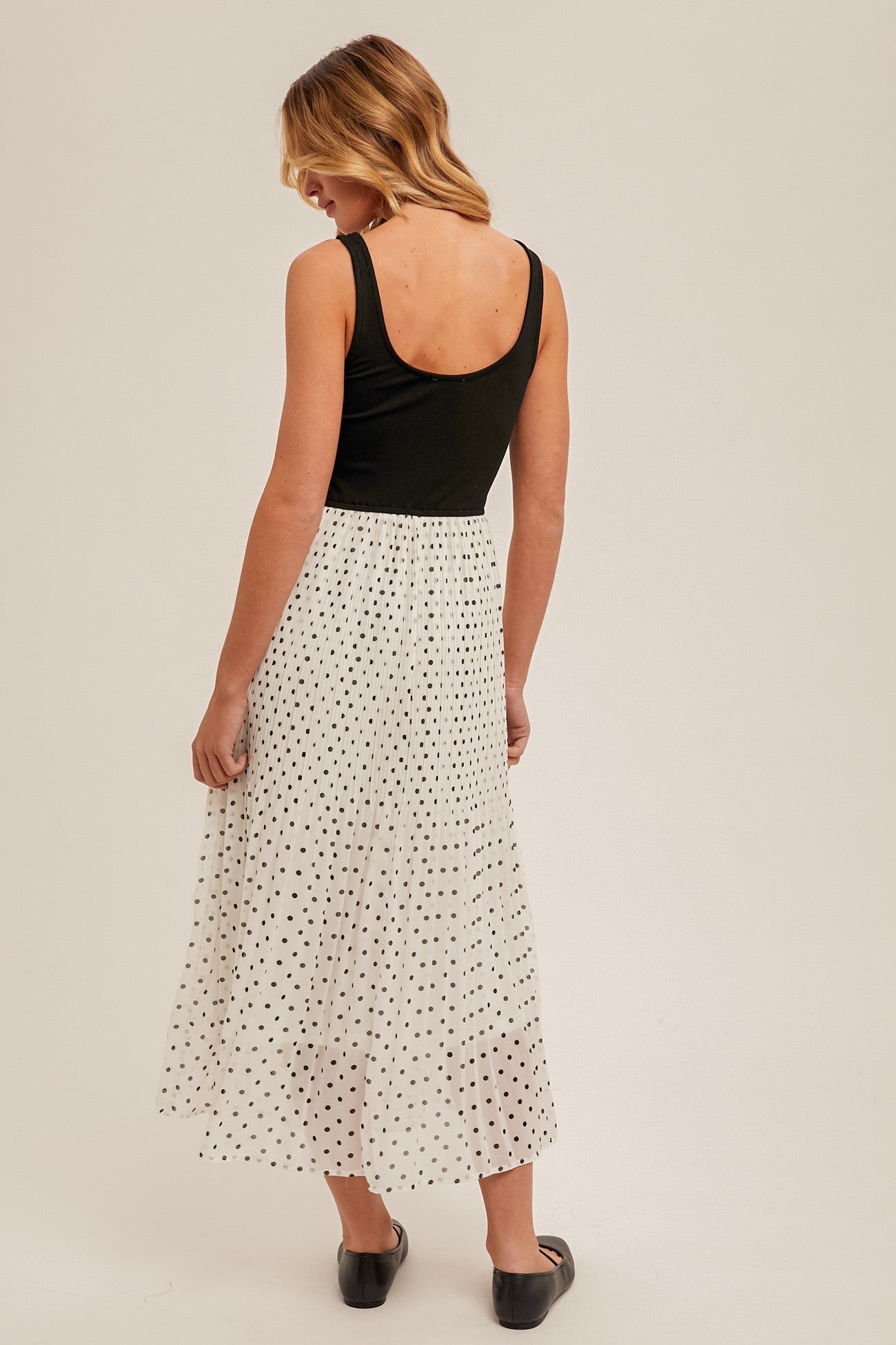 Dallas Pleated Polka Dot Midi Dress