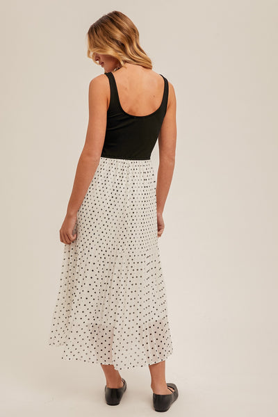 Dallas Pleated Polka Dot Midi Dress
