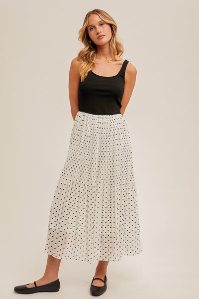 Dallas Pleated Polka Dot Midi Dress