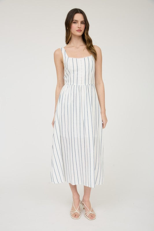 Sophia Front Hook Lace Trim Midi Dress