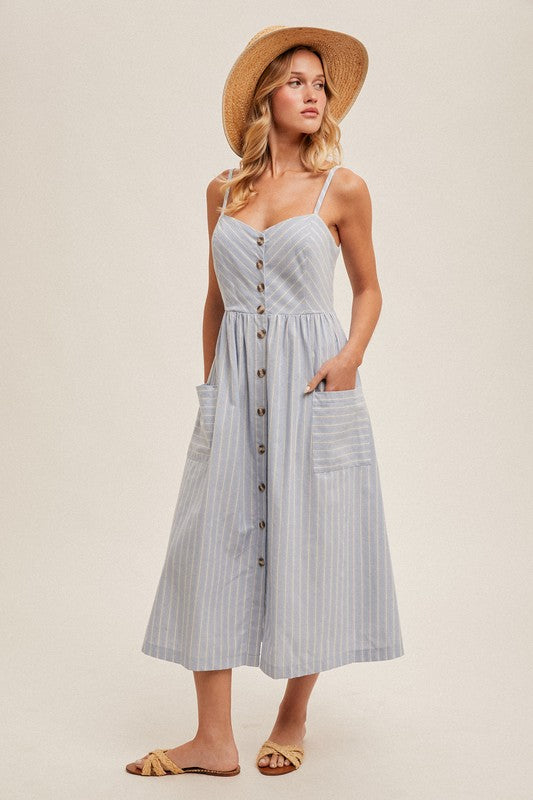Danielle Striped Button Down Midi Dress