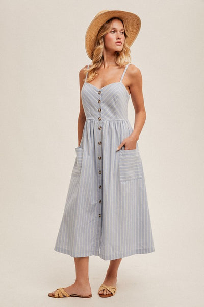 Danielle Striped Button Down Midi Dress