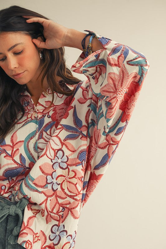 Royale Floral Print Feathered Shirt