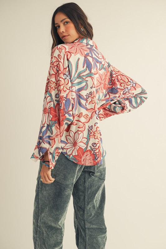 Royale Floral Print Feathered Shirt
