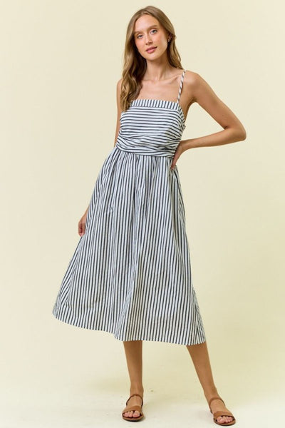 Anna Ruched Striped Midi Dress