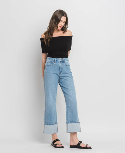 VERVET by FLYING MONKEY - SUPER HIGH RISE CUFFED BAGGY STRAIGHT JEANS T6513: ENRAPTURE / 29