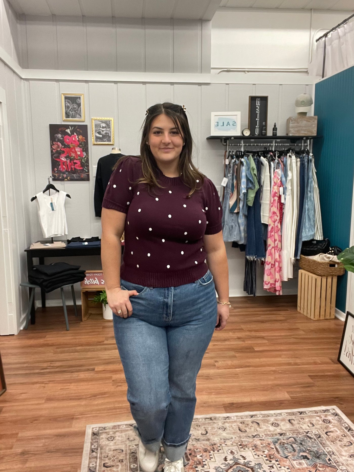 Amelia Polka Dot Short Sleeve Sweater