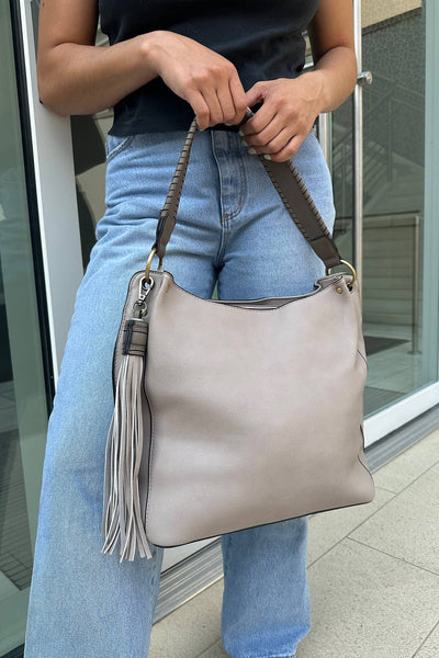 Amber Three Compartment Tassel Hobo Bag