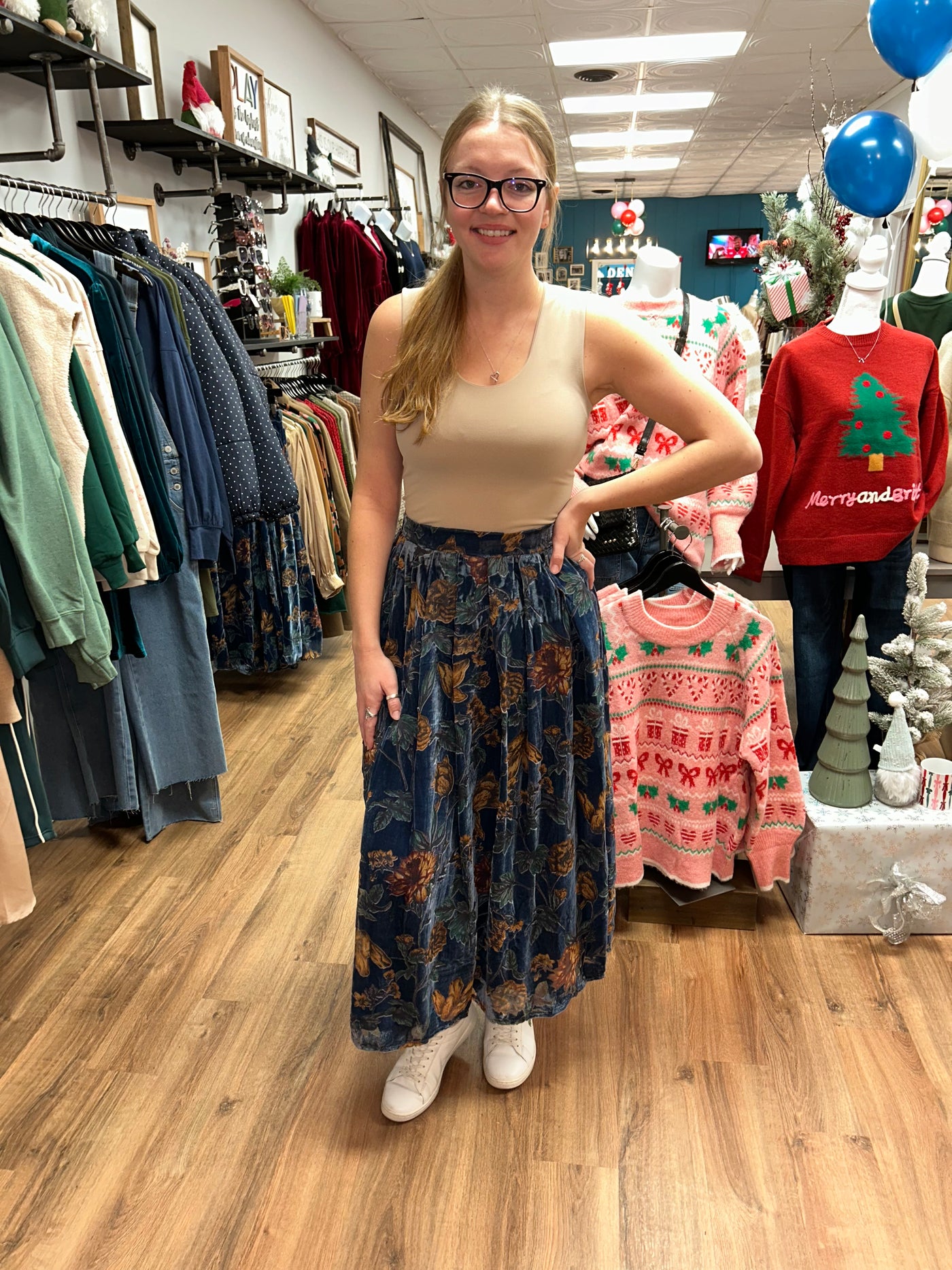 Gilmore Velvet Printed Pleated Skirt