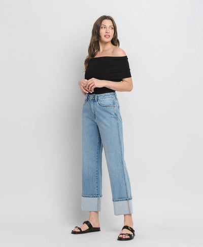VERVET by FLYING MONKEY - SUPER HIGH RISE CUFFED BAGGY STRAIGHT JEANS T6513: ENRAPTURE / 29