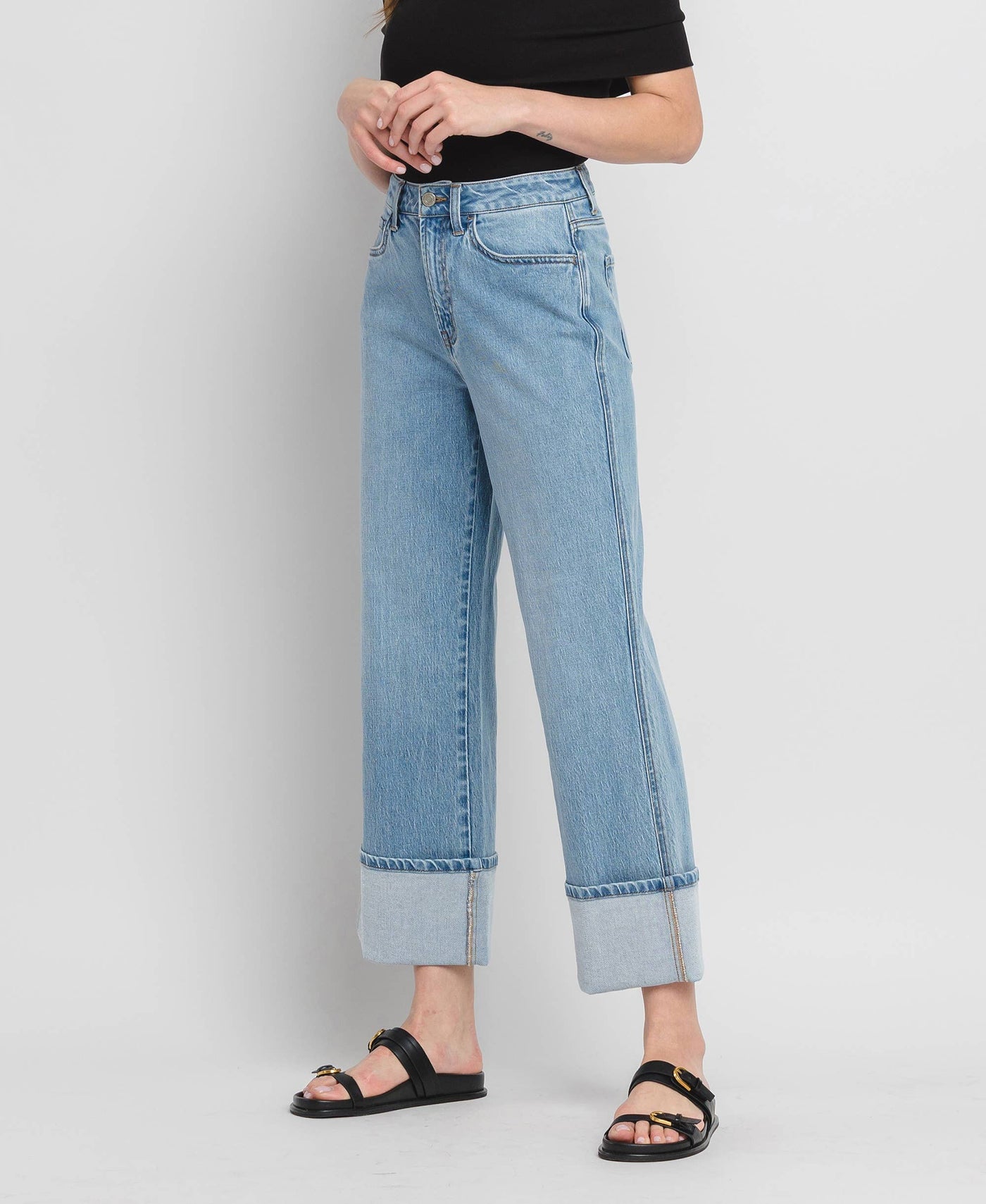 VERVET by FLYING MONKEY - SUPER HIGH RISE CUFFED BAGGY STRAIGHT JEANS T6513: ENRAPTURE / 29