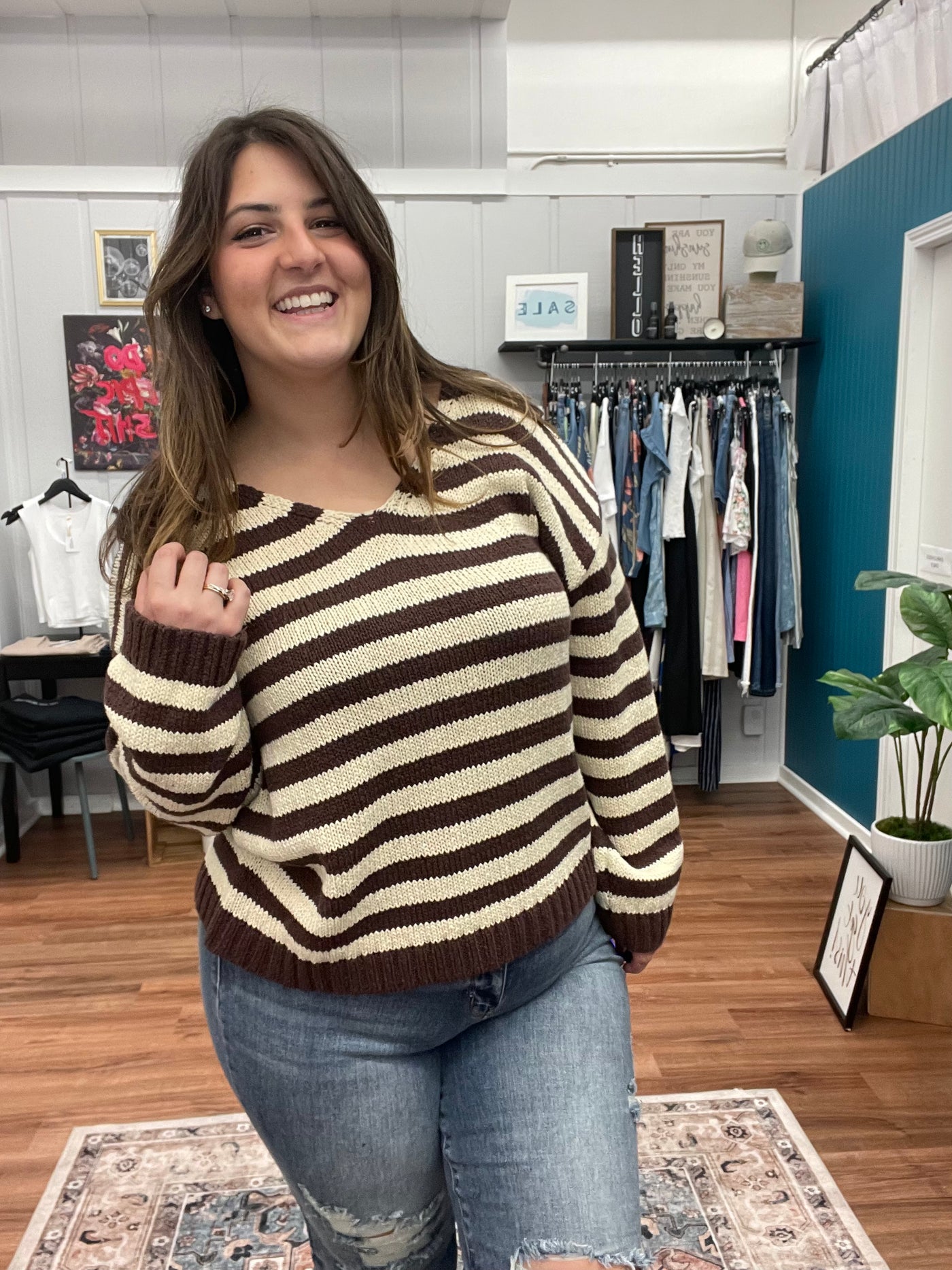 Hillary Striped V Neck Sweater
