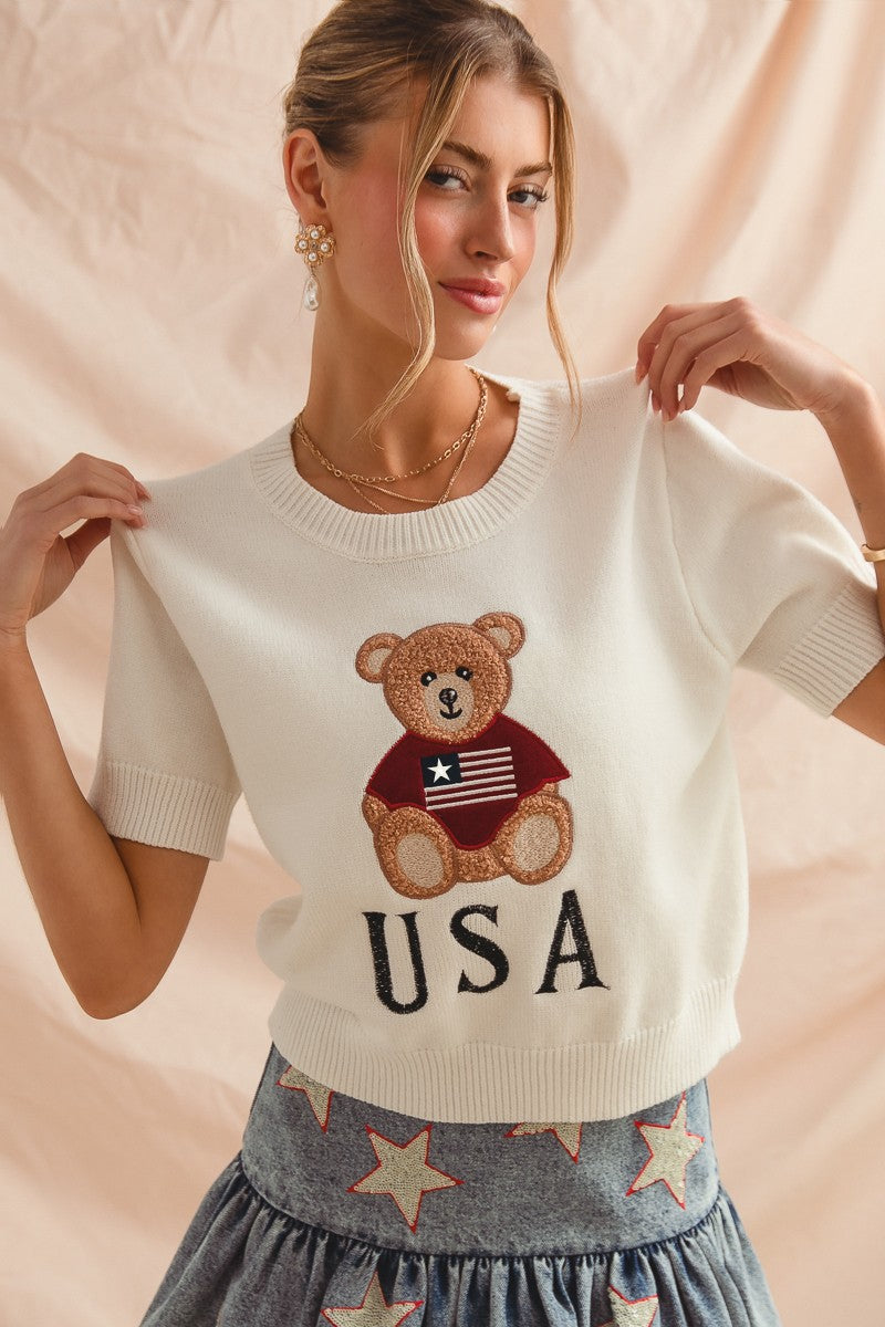 Teddy Bear Flag Sweater Top