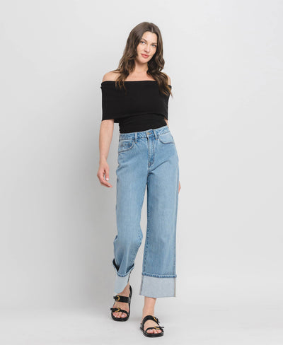 VERVET by FLYING MONKEY - SUPER HIGH RISE CUFFED BAGGY STRAIGHT JEANS T6513: ENRAPTURE / 29