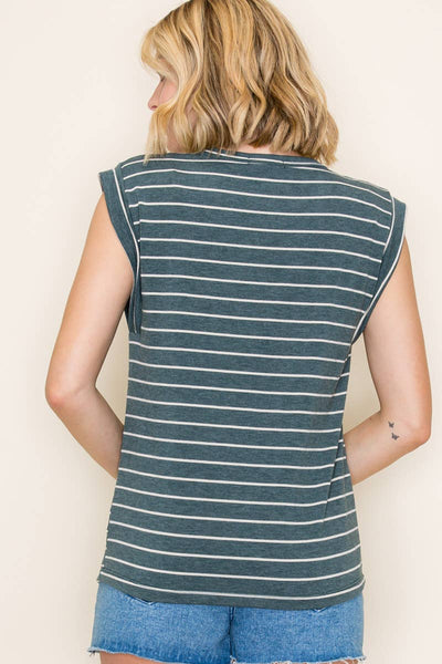 STACCATO - FRENCH TERRY STRIPED TOP: IVORY / S-M-L-XL(2-2-2-1)