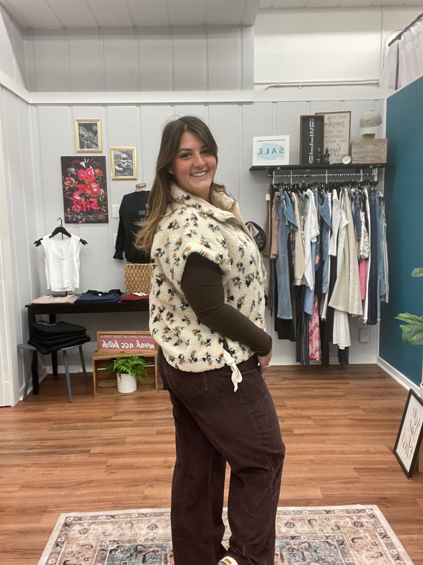 Perfection Floral Print Sherpa Puffer Vest