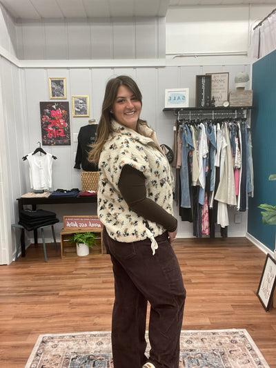 Perfection Floral Print Sherpa Puffer Vest