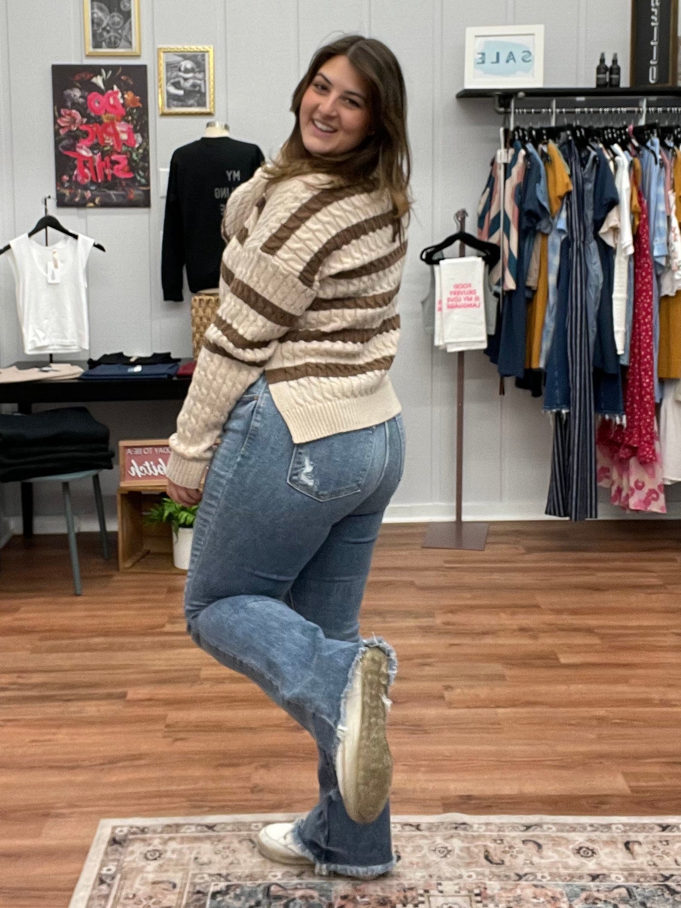 Margot Side Slit Cable Knit Sweater