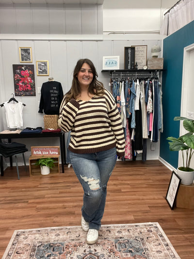 Hillary Striped V Neck Sweater