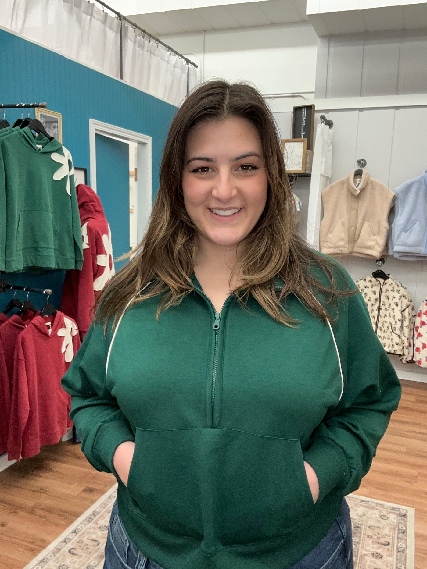 Bells Half Zip Piping Detail Top