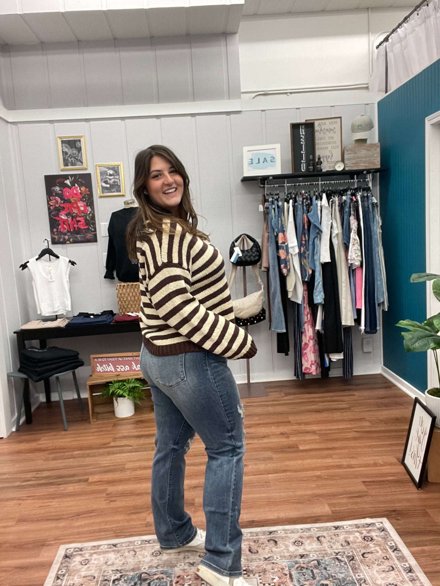 Hillary Striped V Neck Sweater