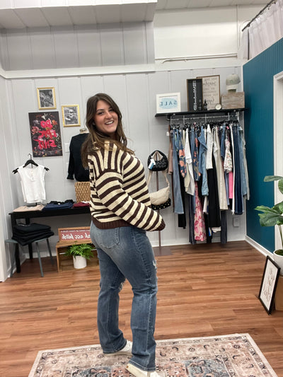 Hillary Striped V Neck Sweater