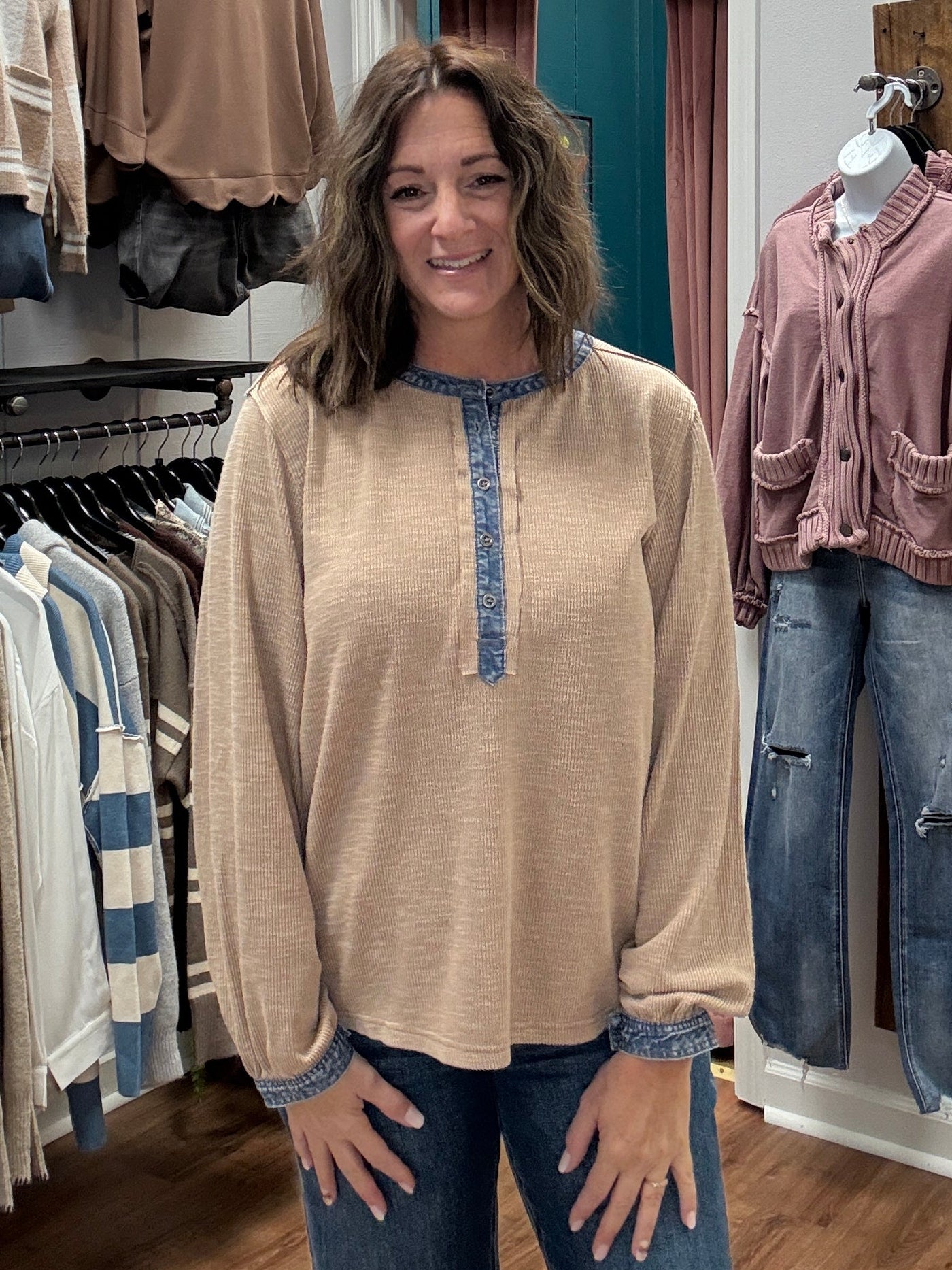 Fate Ribbed Knit Henley Top