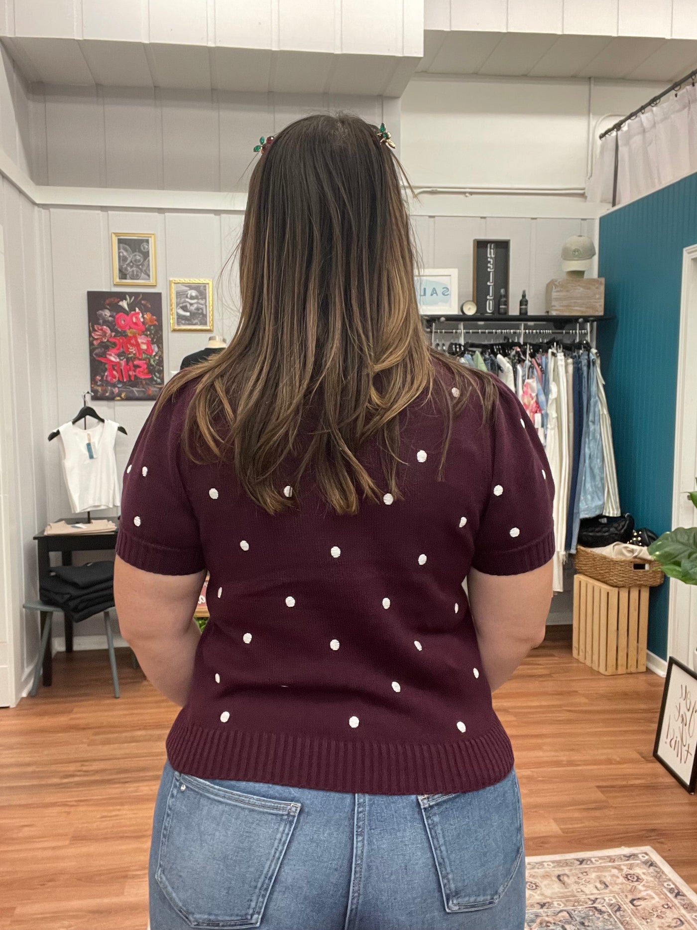 Amelia Polka Dot Short Sleeve Sweater