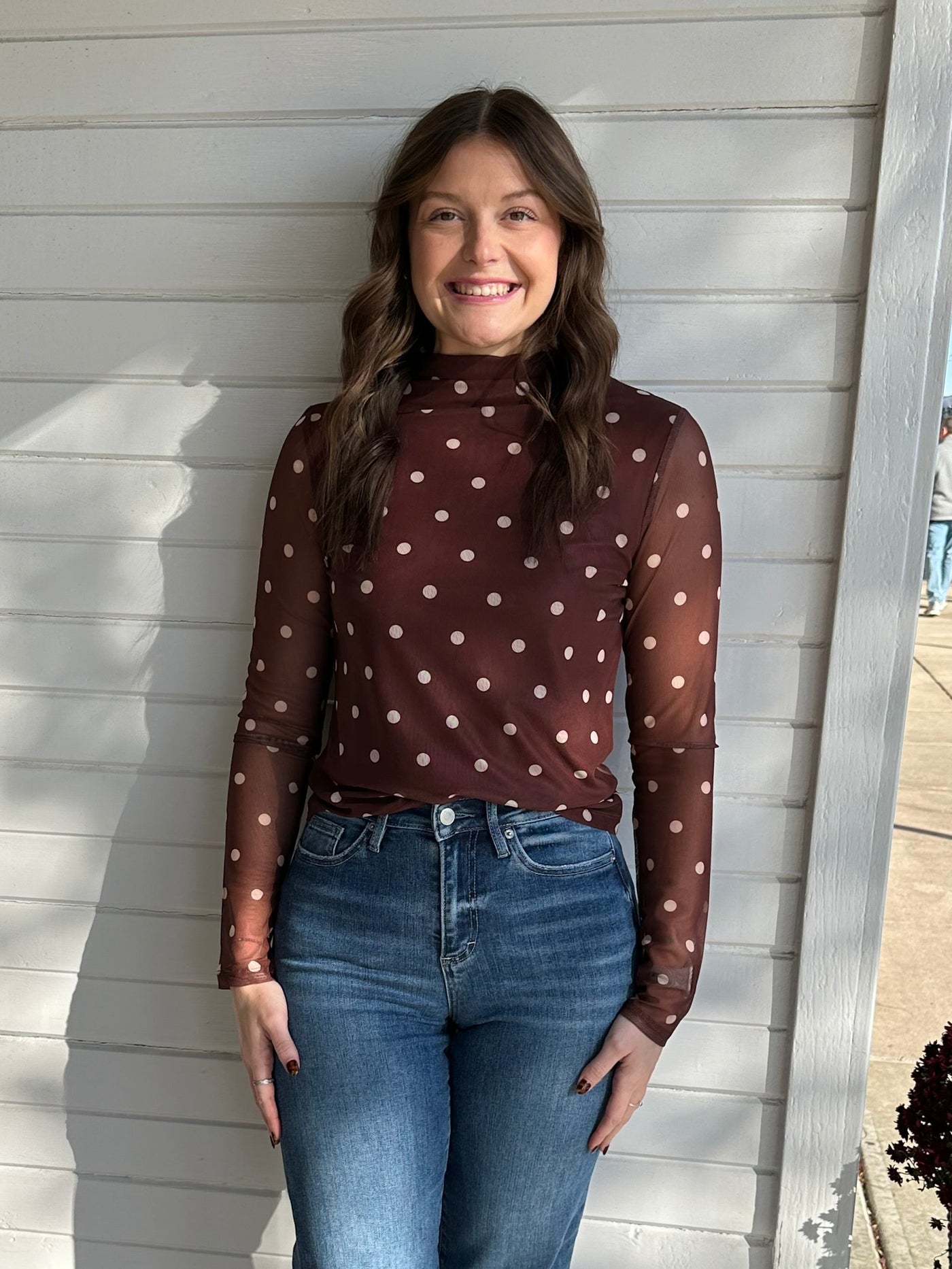 Polly Polka Dot Sheer Sleeve Top