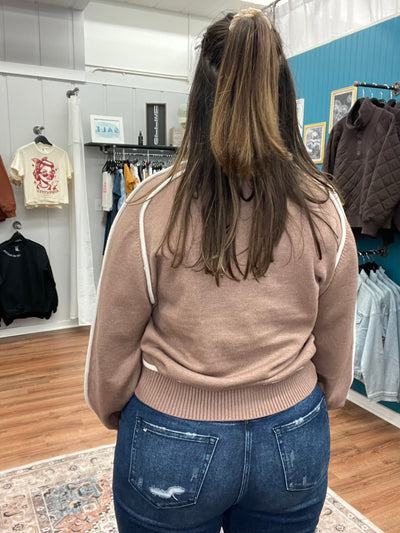 Cynthia Mock Neck Piping Detail Sweater